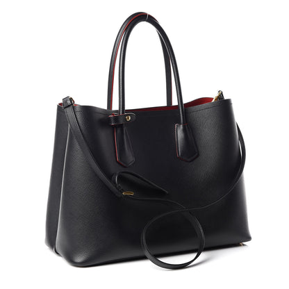 Prada Saffiano Cuir Large Double Bag Black Fuoco 4 of 16