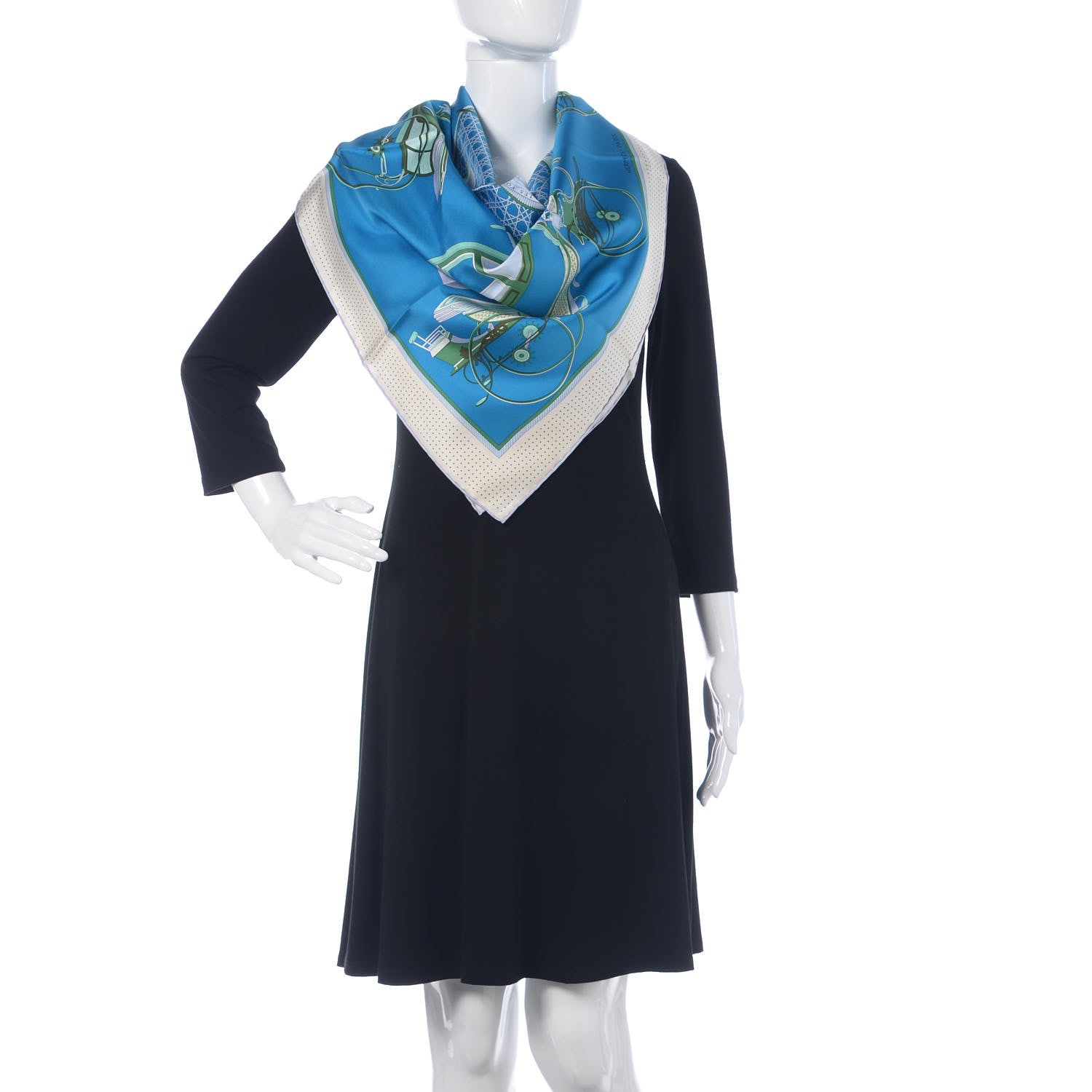 Hermes Silk Les Voitures A Transformation Scarf 90 Bleu Cobalt Ivorie Vert 2 of 7
