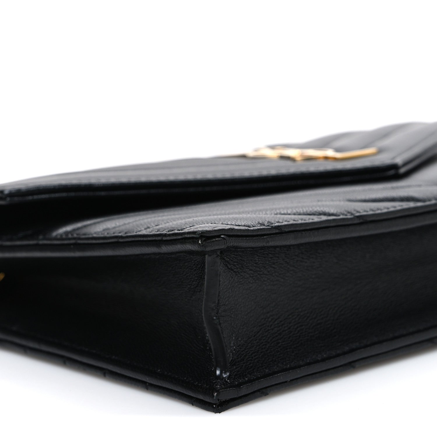 Saint Laurent Lambskin Matelasse Chevron Monogram Envelope Chain Wallet Black 9 of 11