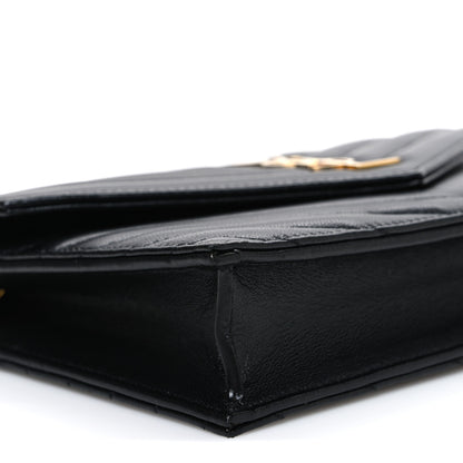 Saint Laurent Lambskin Matelasse Chevron Monogram Envelope Chain Wallet Black 9 of 11
