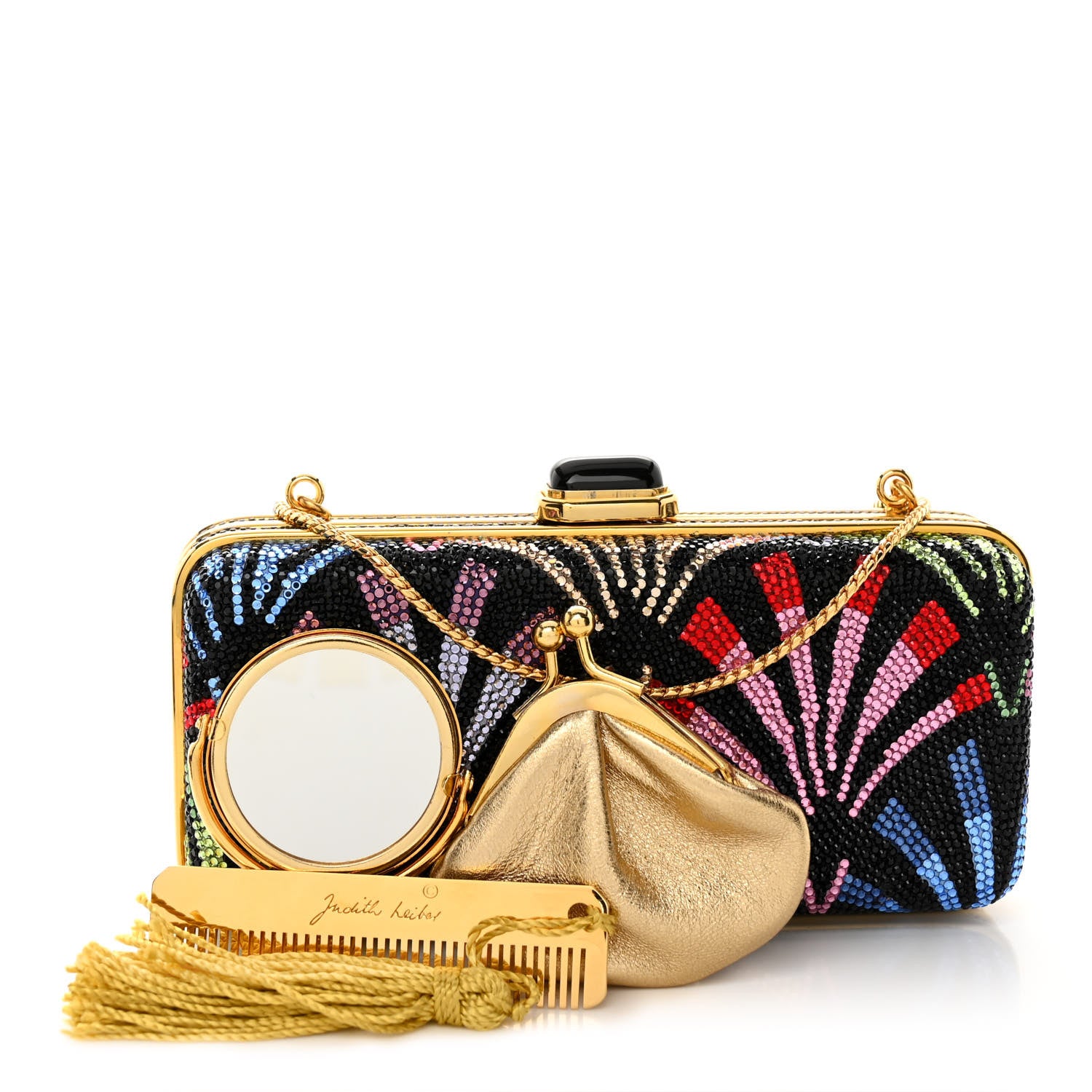 Judith Leiber Swarovski Crystal Minaudiere Clutch Black Multicolor 1 of 11