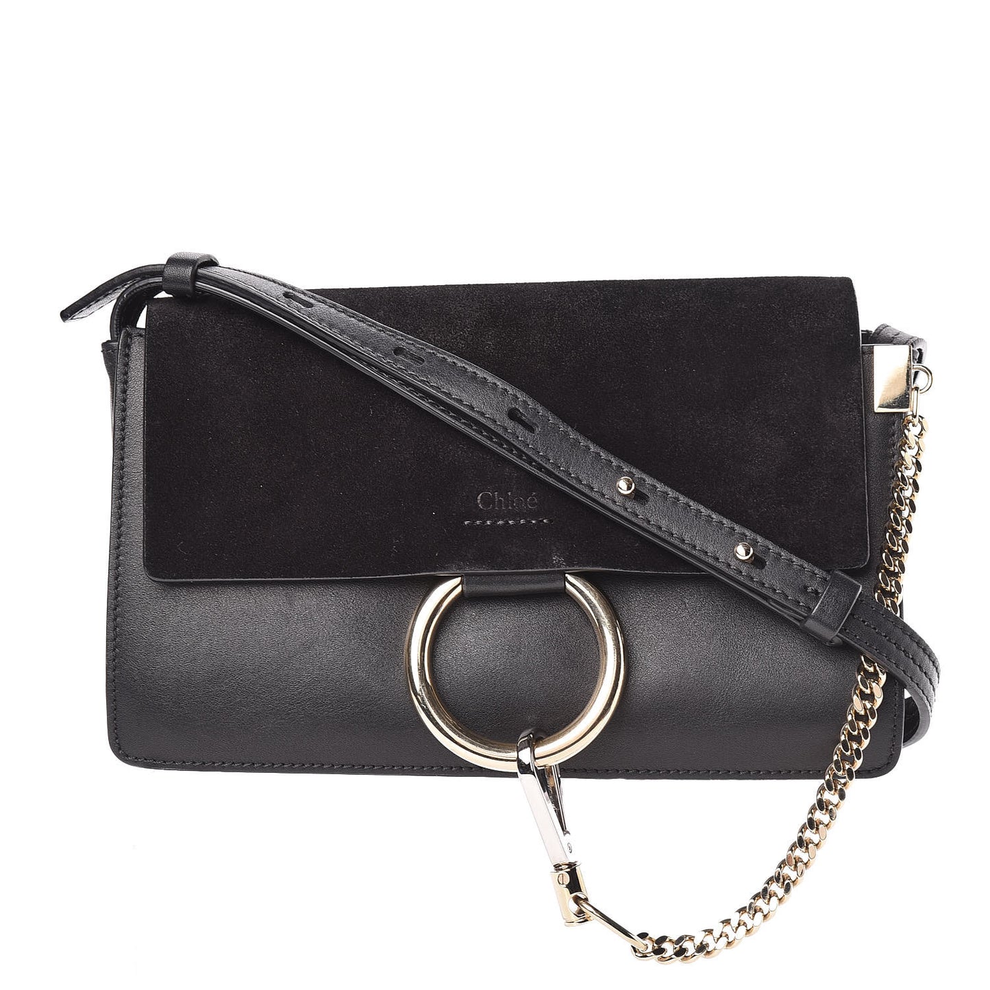Suede Calfskin Small Faye Shoulder Bag Black