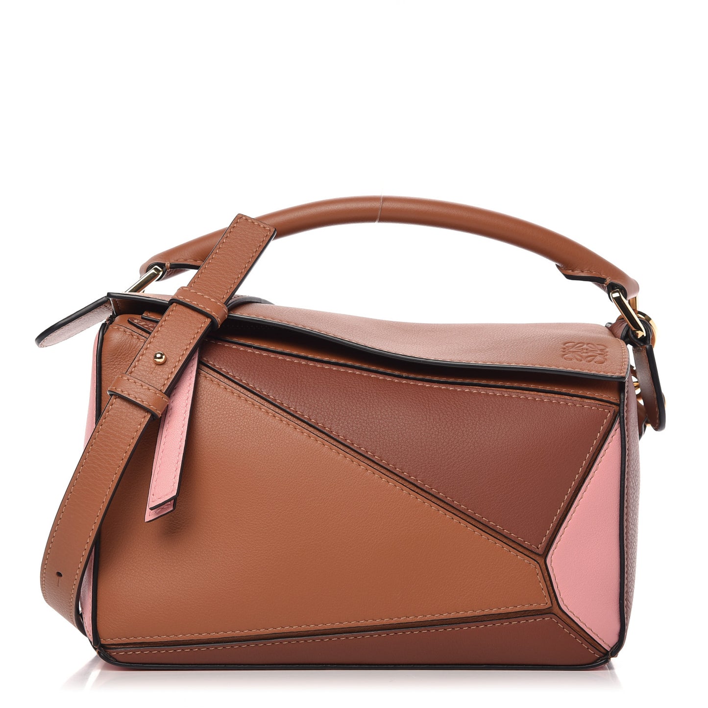 Calfskin Small Puzzle Bag Tan Medium Pink
