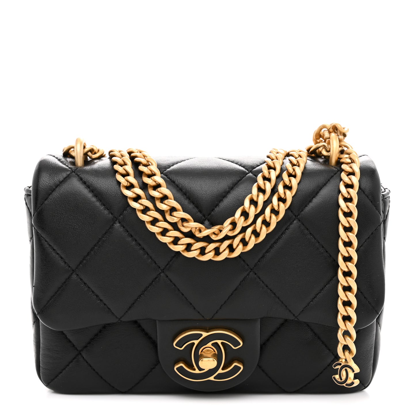 Lambskin Enamel Quilted Mini Pending CC Square Flap Black