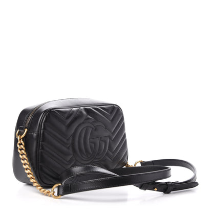Gucci Calfskin Matelasse Small GG Marmont Chain Shoulder Bag Black 3 of 9