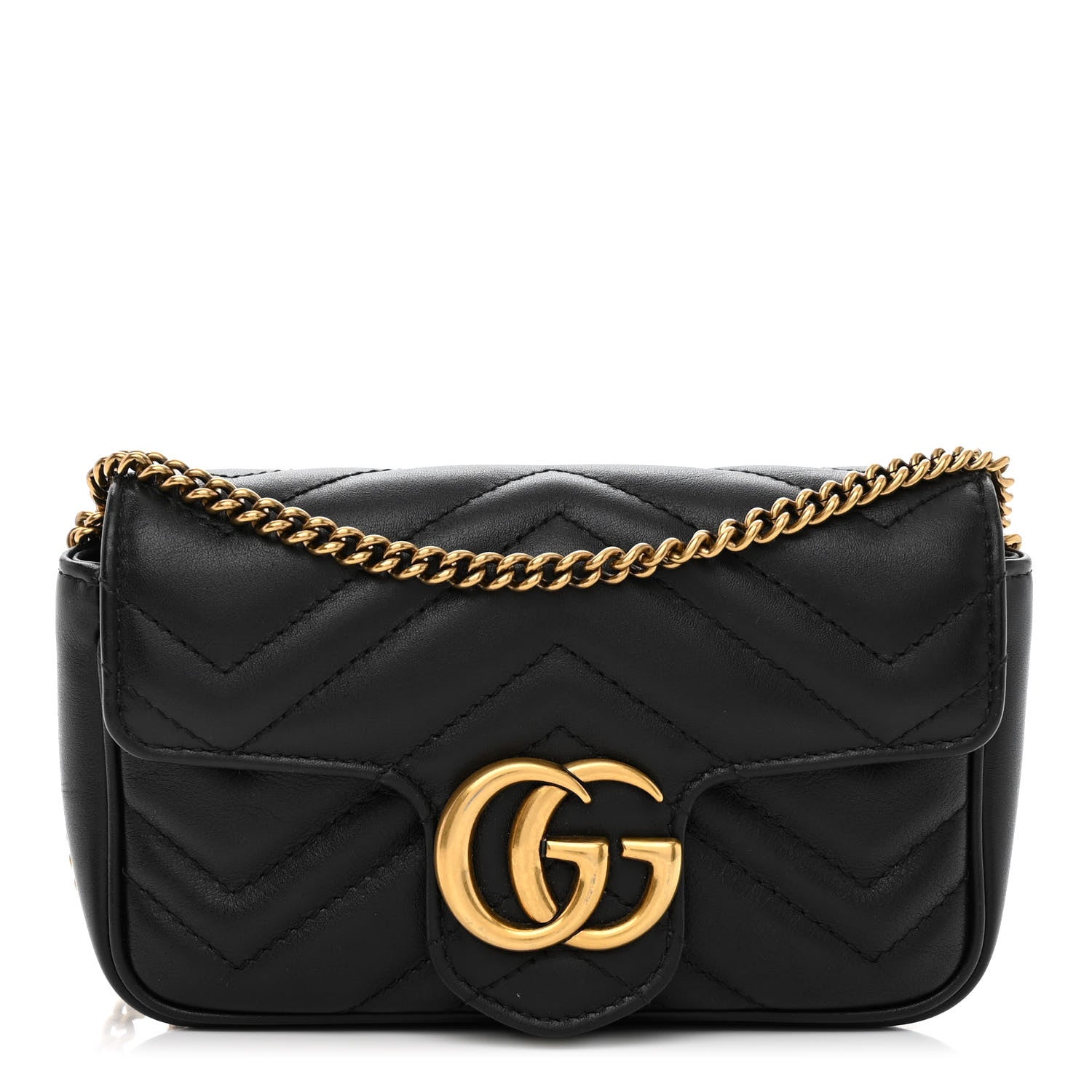 Gucci Calfskin Matelasse Super Mini GG Marmont Shoulder Bag Black 1 of 11