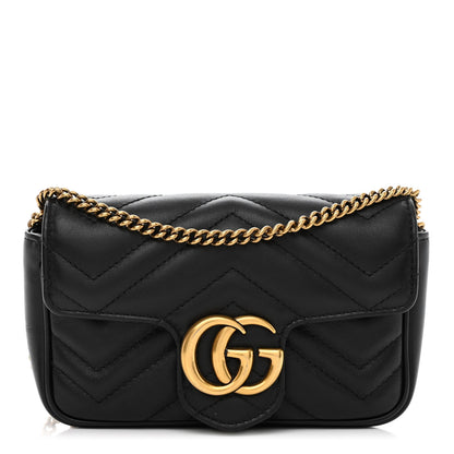 Gucci Calfskin Matelasse Super Mini GG Marmont Shoulder Bag Black 1 of 11