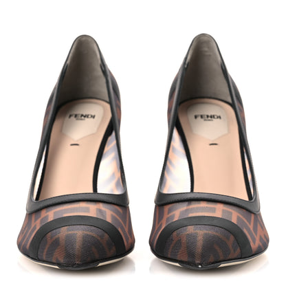 Fendi Technical Mesh Vitello Gommato FF Colibri 85mm Pumps 40 Tobacco Moro Black 3 of 10