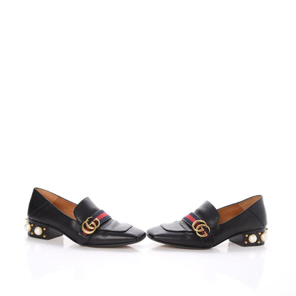 Gucci Calfskin Web Pearl Embellished Peyton Loafers 40 Black 5 of 10