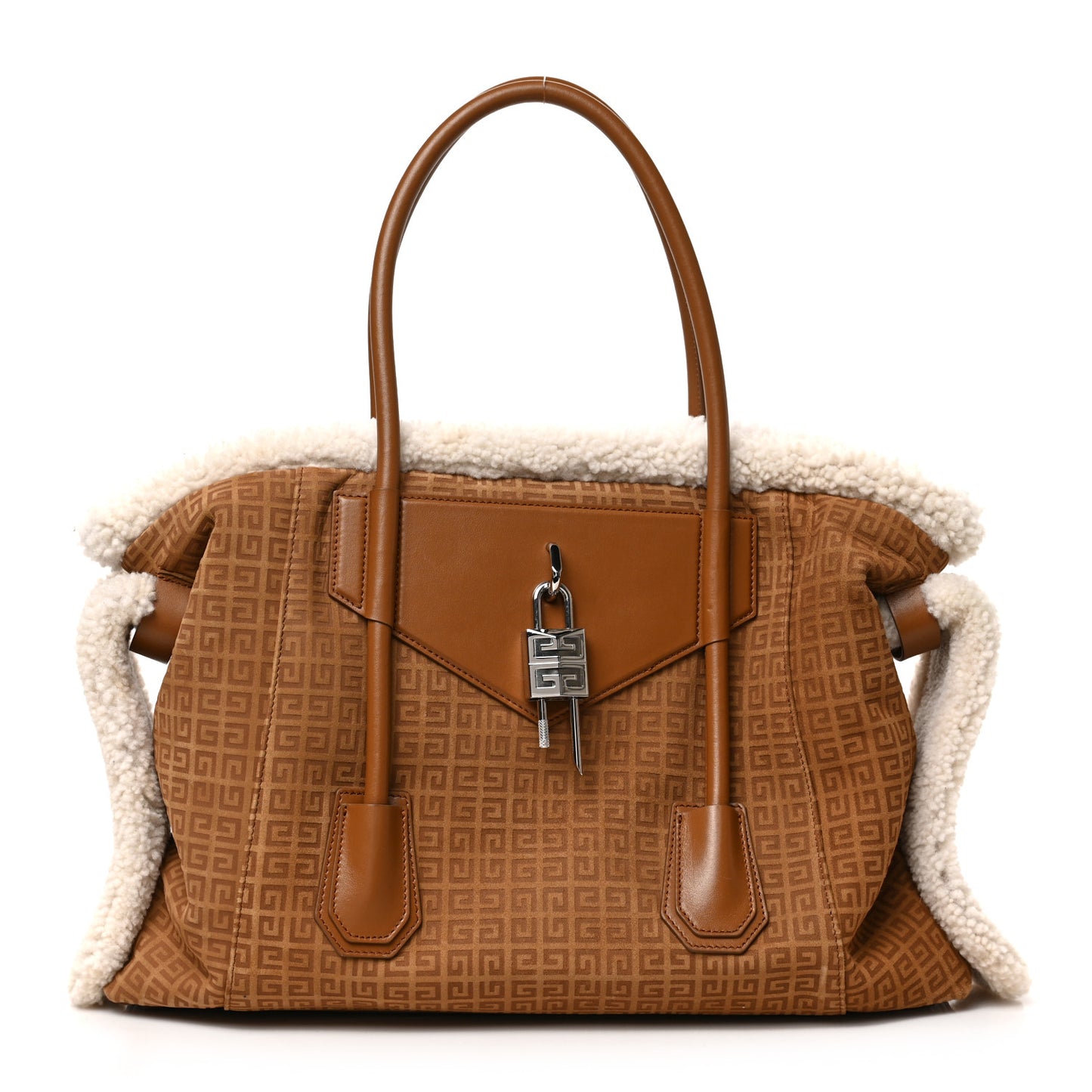 Shearling Suede Medium Soft Lock Antigona Shoulder Bag Tan