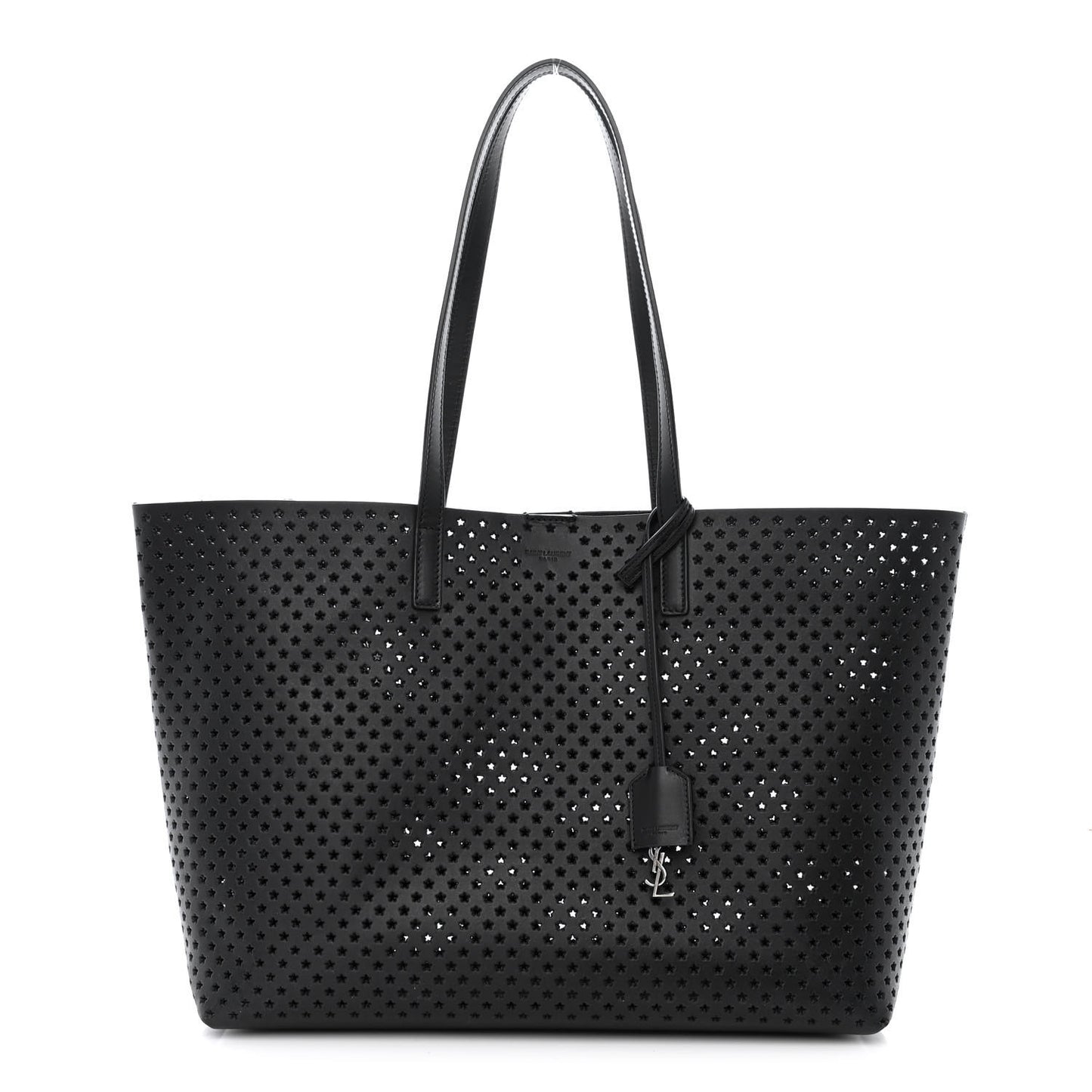 Calfskin Star Perforated Large Shopping Tote Black
