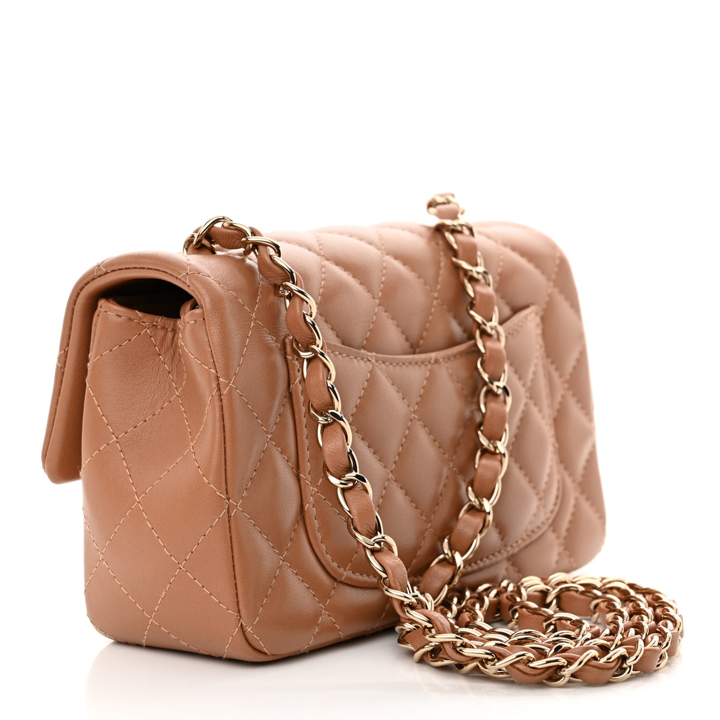 Lambskin Quilted Mini Rectangular Flap Brown