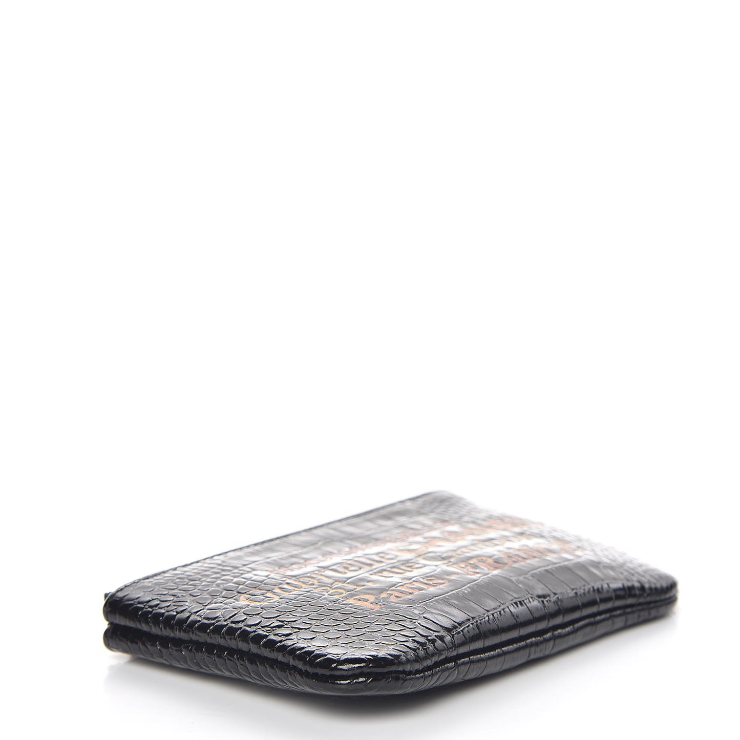 Calfskin Crocodile Embossed Cocodile Cosmetic Case Black Gold
