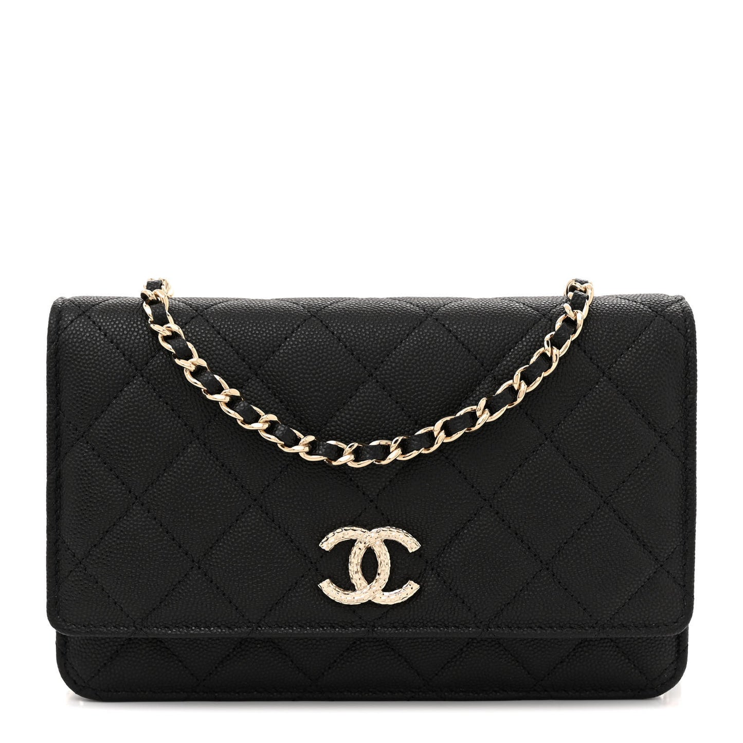 Caviar Quilted Studded CC Wallet on Chain WOC Black