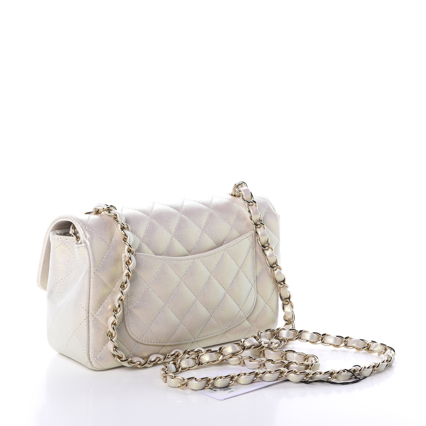 Iridescent Lambskin Quilted Mini Rectangular Flap Ivory