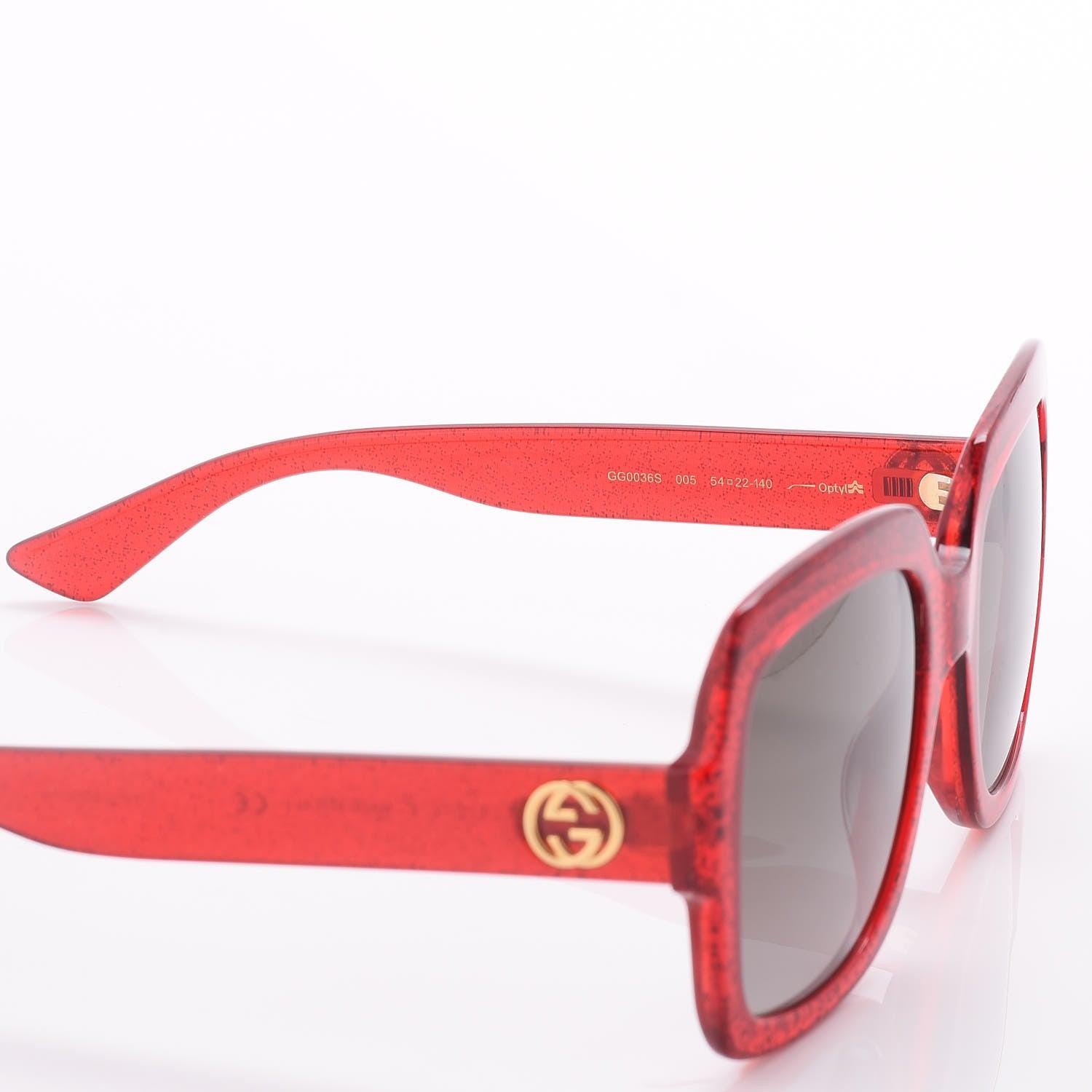 Gucci Square Frame GG 0036S Sunglasses Glitter Red 6 of 8