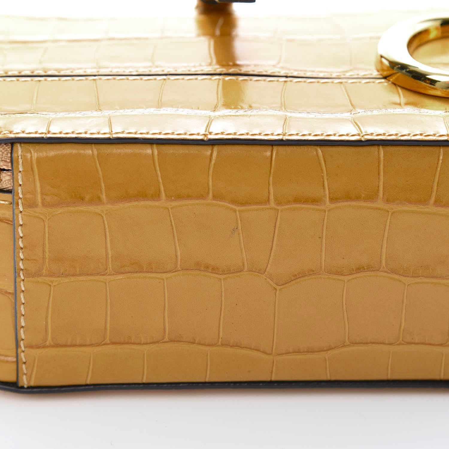 Chloe Calfskin Crocodile Embossed Mini C Vanity Bag Honey Gold 12 of 13