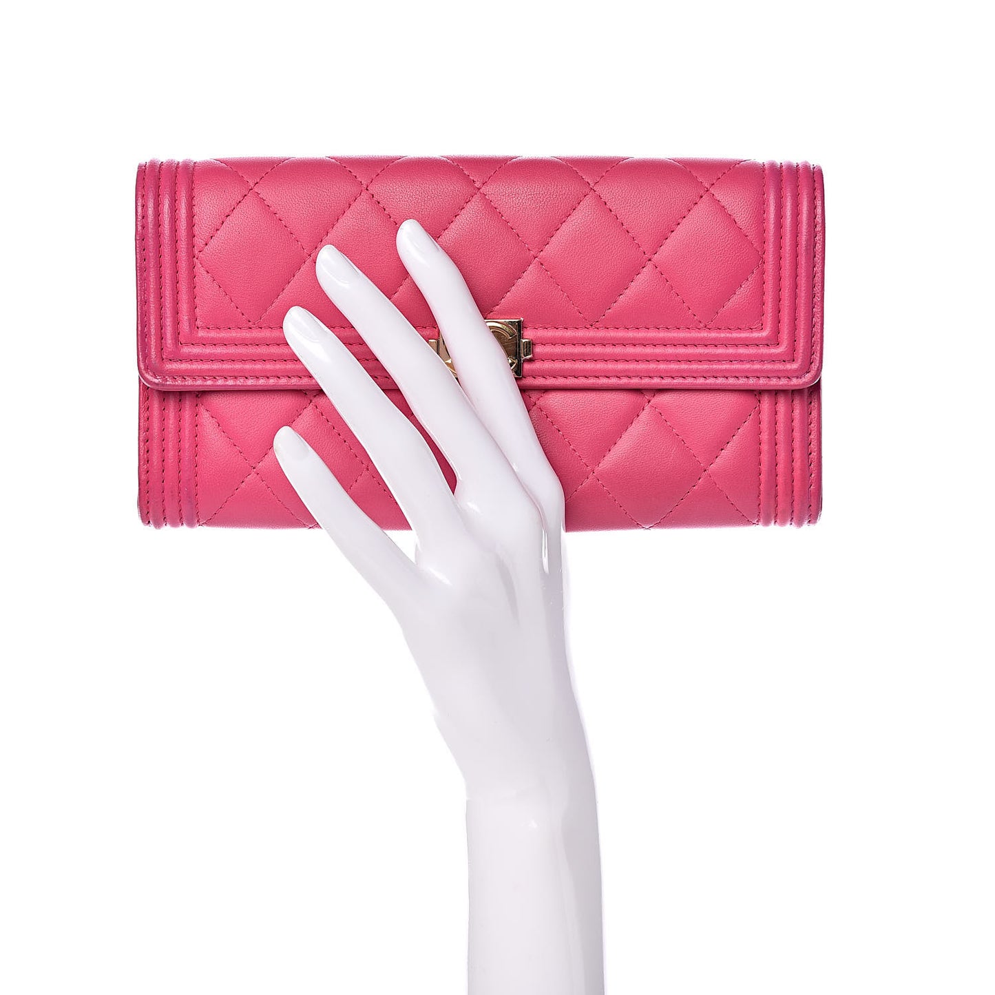 Lambskin Quilted Boy Flap Wallet Fuchsia
