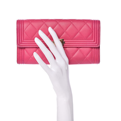 Chanel Lambskin Quilted Boy Flap Wallet Fuchsia 2 of 14