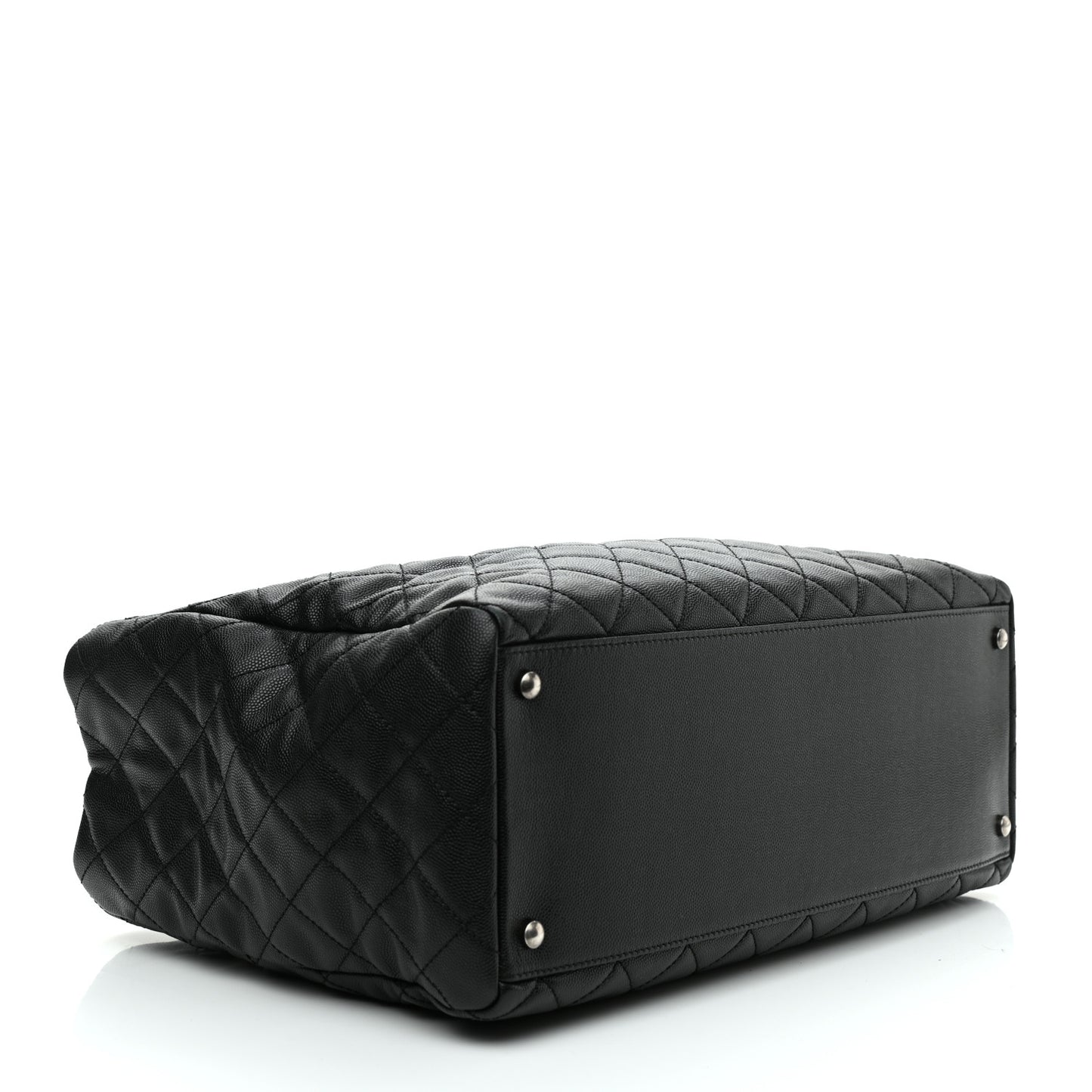 Caviar Quilted Large Coco Handle Shopping Tote Black