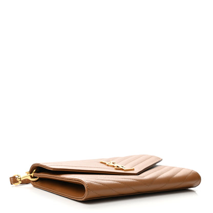 Saint Laurent Grain De Poudre Matelasse Chevron Monogram Cassandre Flap Pouch Natural Dark 4 of 8
