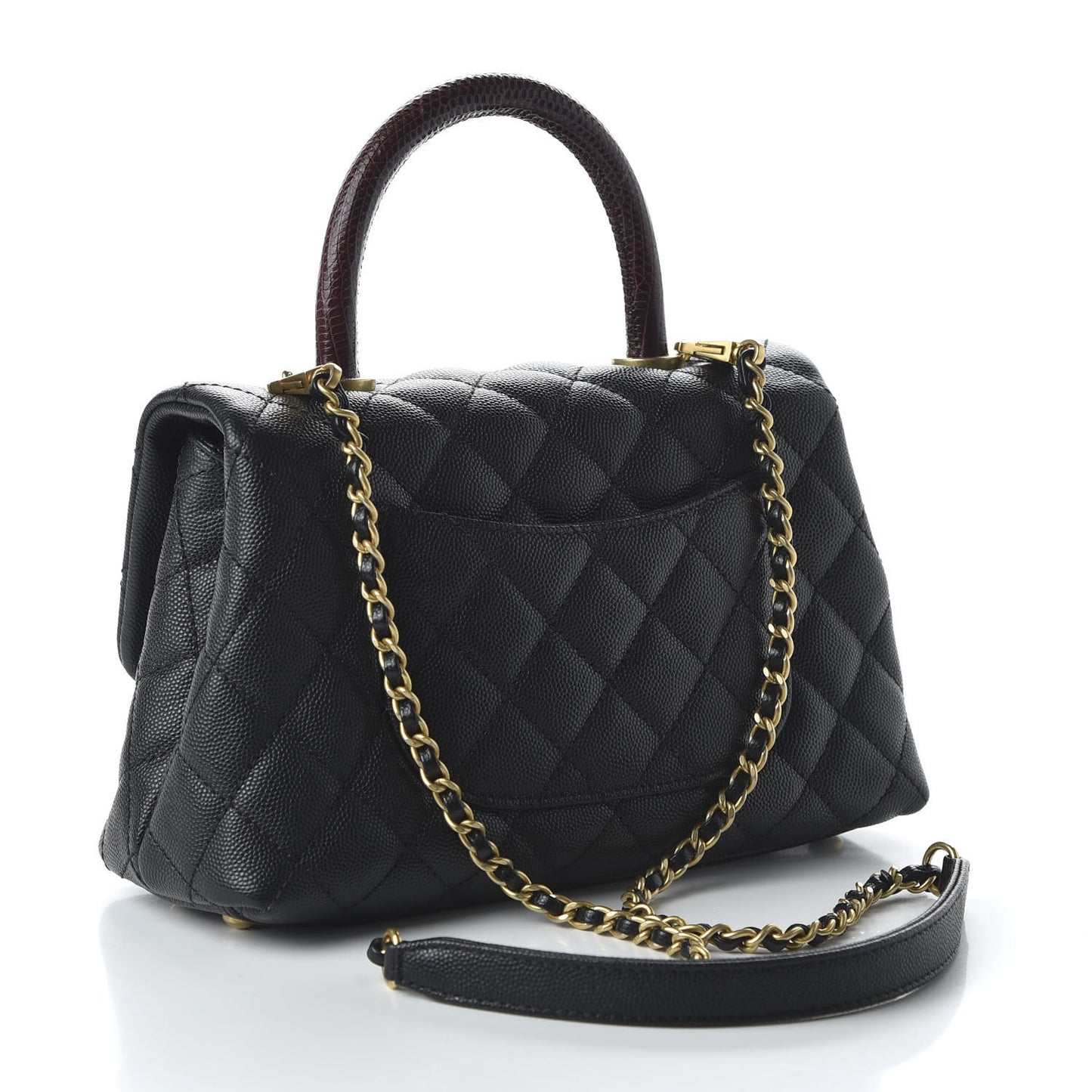 Caviar Lizard Embossed Quilted Mini Coco Handle Flap Black