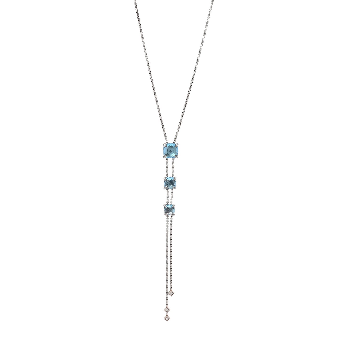 Sterling Silver Diamond Blue Topaz Chatelaine Lariat Necklace