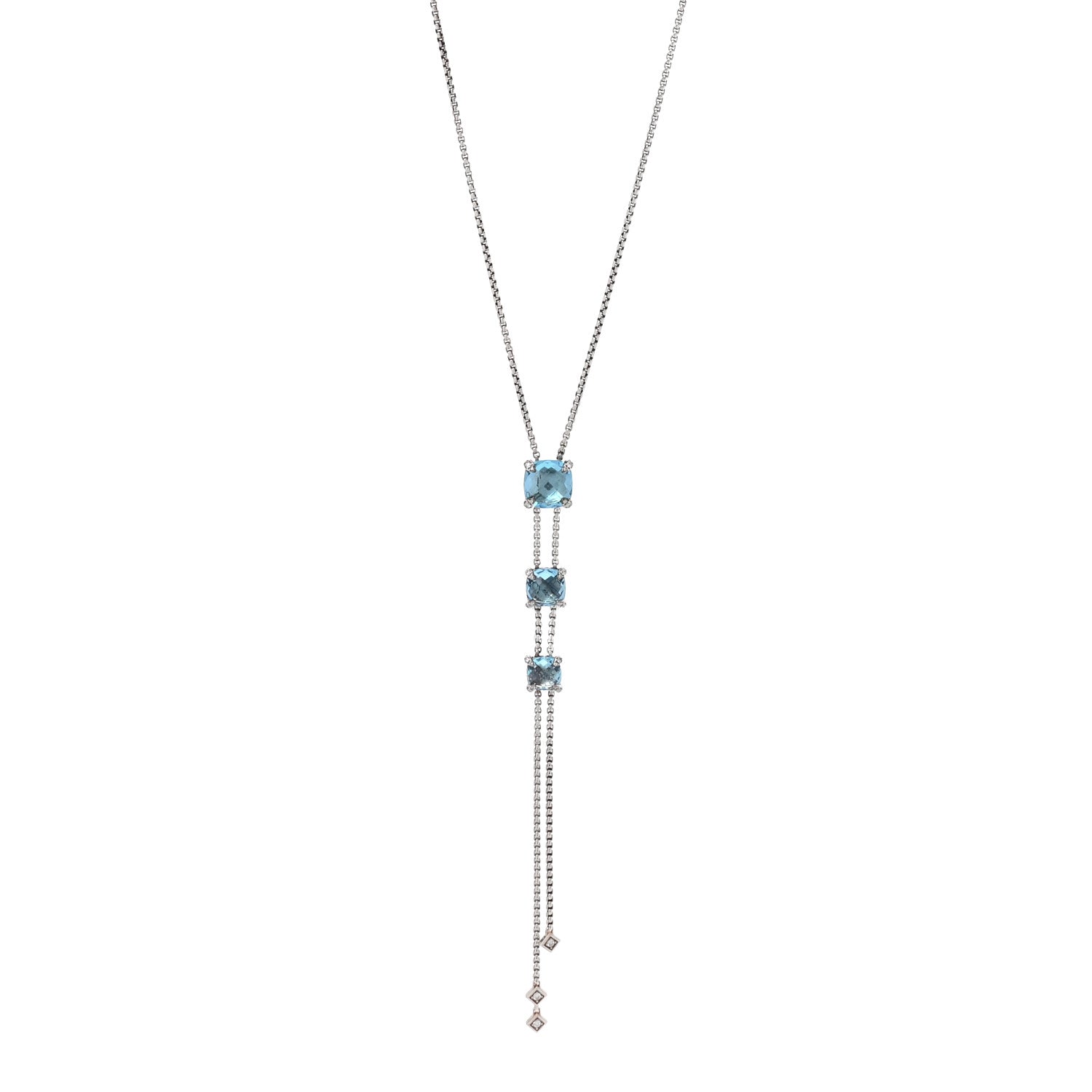 David Yurman Sterling Silver Diamond Blue Topaz Chatelaine Lariat Necklace 1 of 4