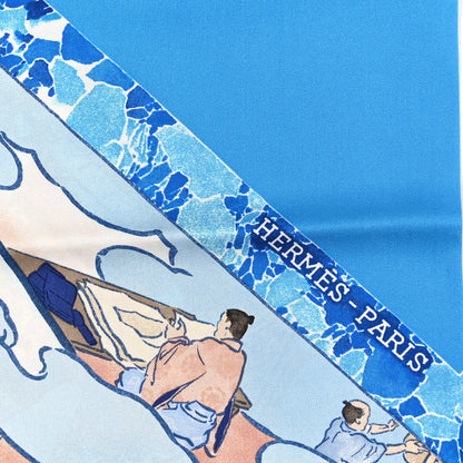Hermes Silk Les Artisans D'Hermes Scarf 90 Bleu Lagon Ciel 2 of 3