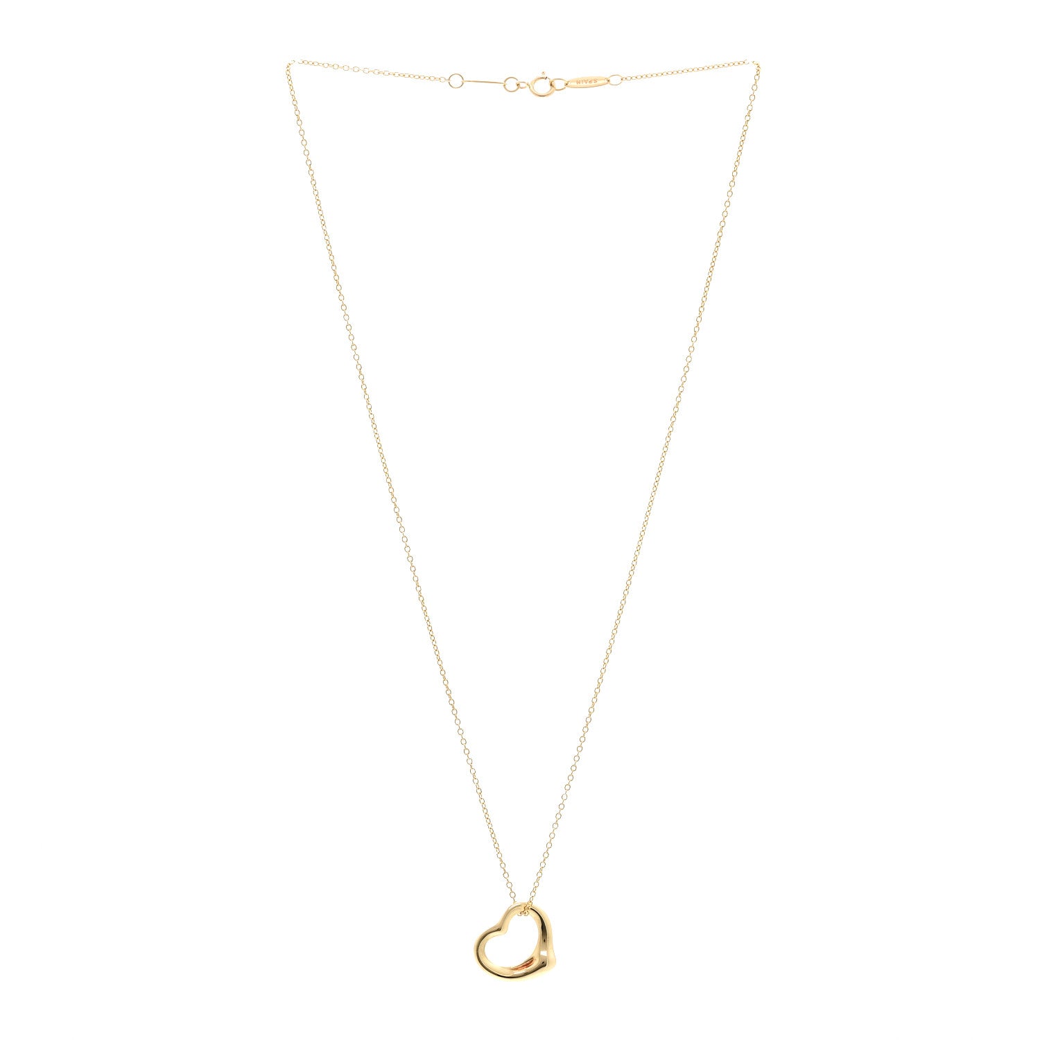 Tiffany 18K Yellow Gold 16mm Elsa Peretti Open Heart Pendant Necklace 3 of 6