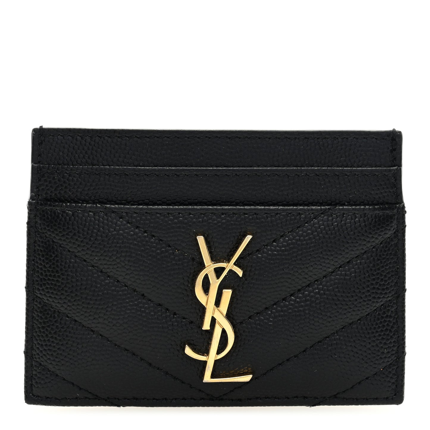 Grain De Poudre Matelasse Chevron Monogram Credit Card Case Black
