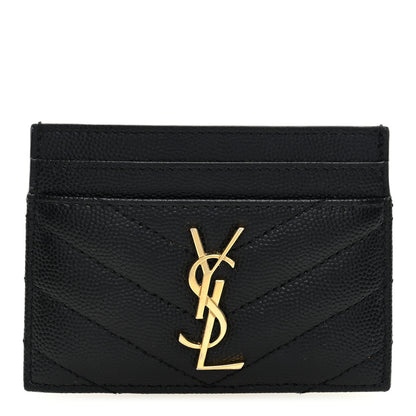 Saint Laurent Grain De Poudre Matelasse Chevron Monogram Credit Card Case Black 1 of 6