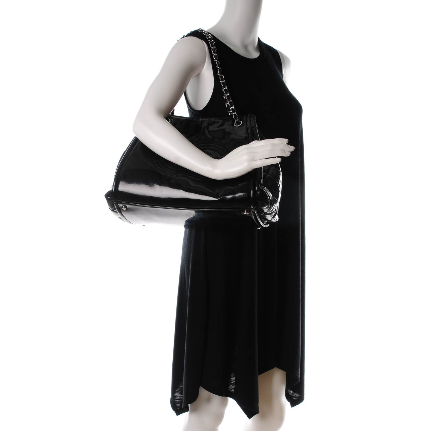 Chanel Vinyl Large Lipstick Ligne Accordion Tote Black 2 of 7