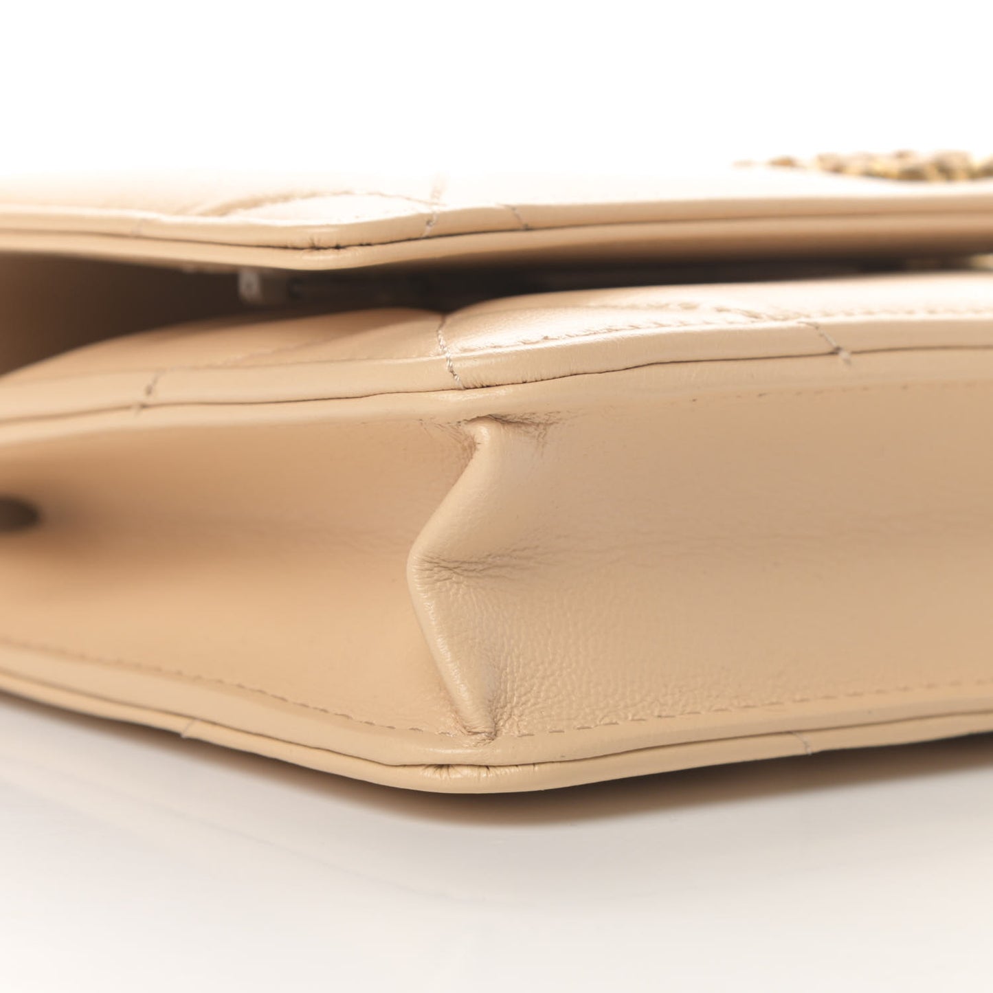 Lambskin Quilted Chanel 19 Wallet On Chain WOC Beige
