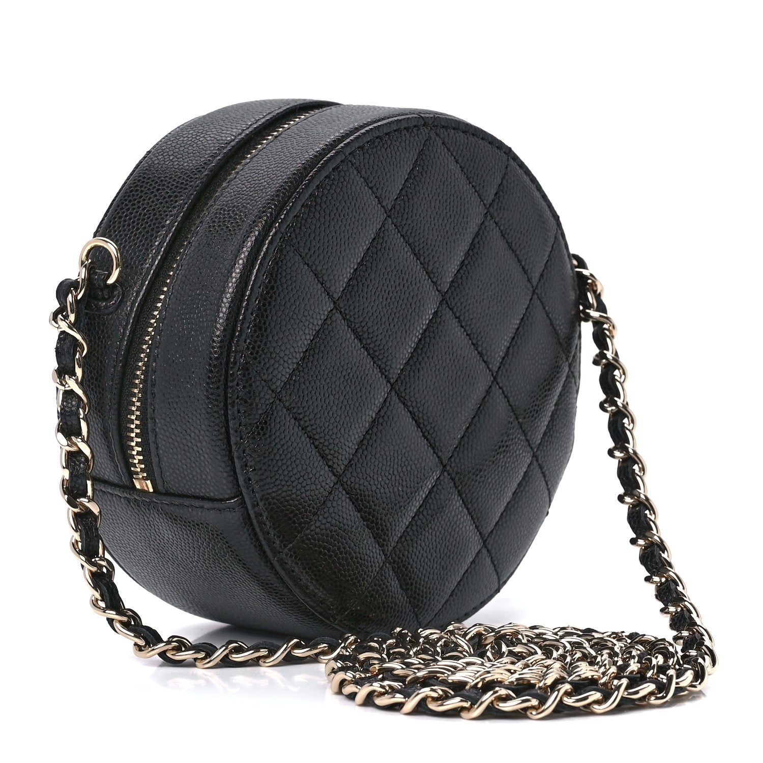 Chanel Caviar Quilted Gripoix CC Round Clutch With Chain Black 3 of 10