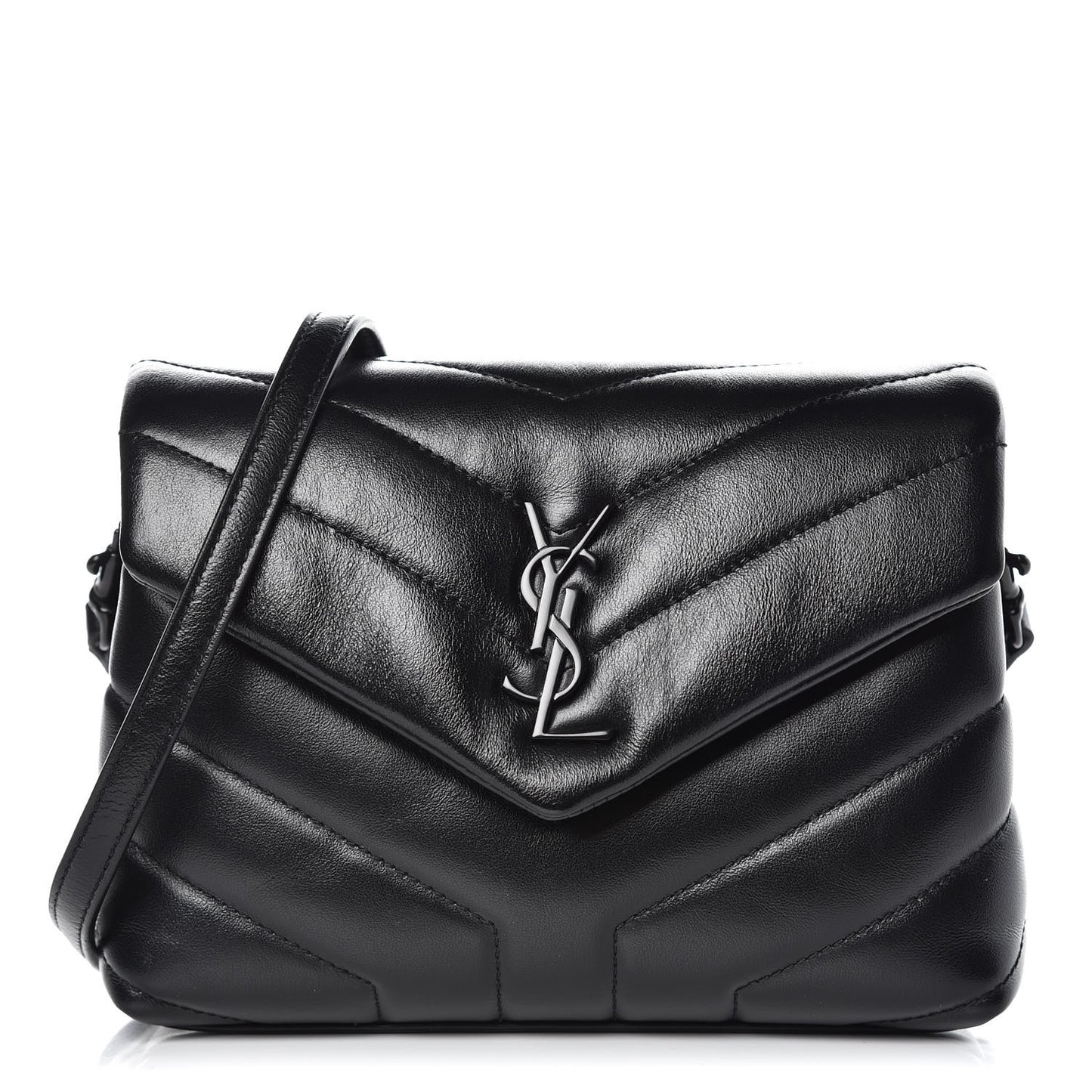 Calfskin Y Quilted Monogram Toy Loulou Crossbody Bag Black