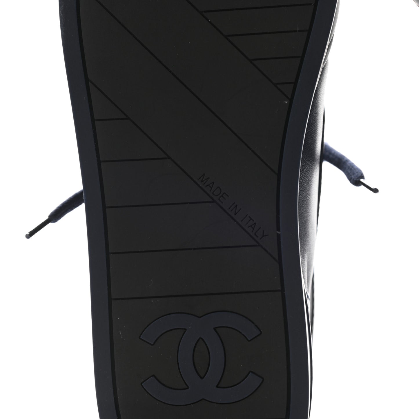 Lambskin Logo High Top Sneakers 42 Navy Black