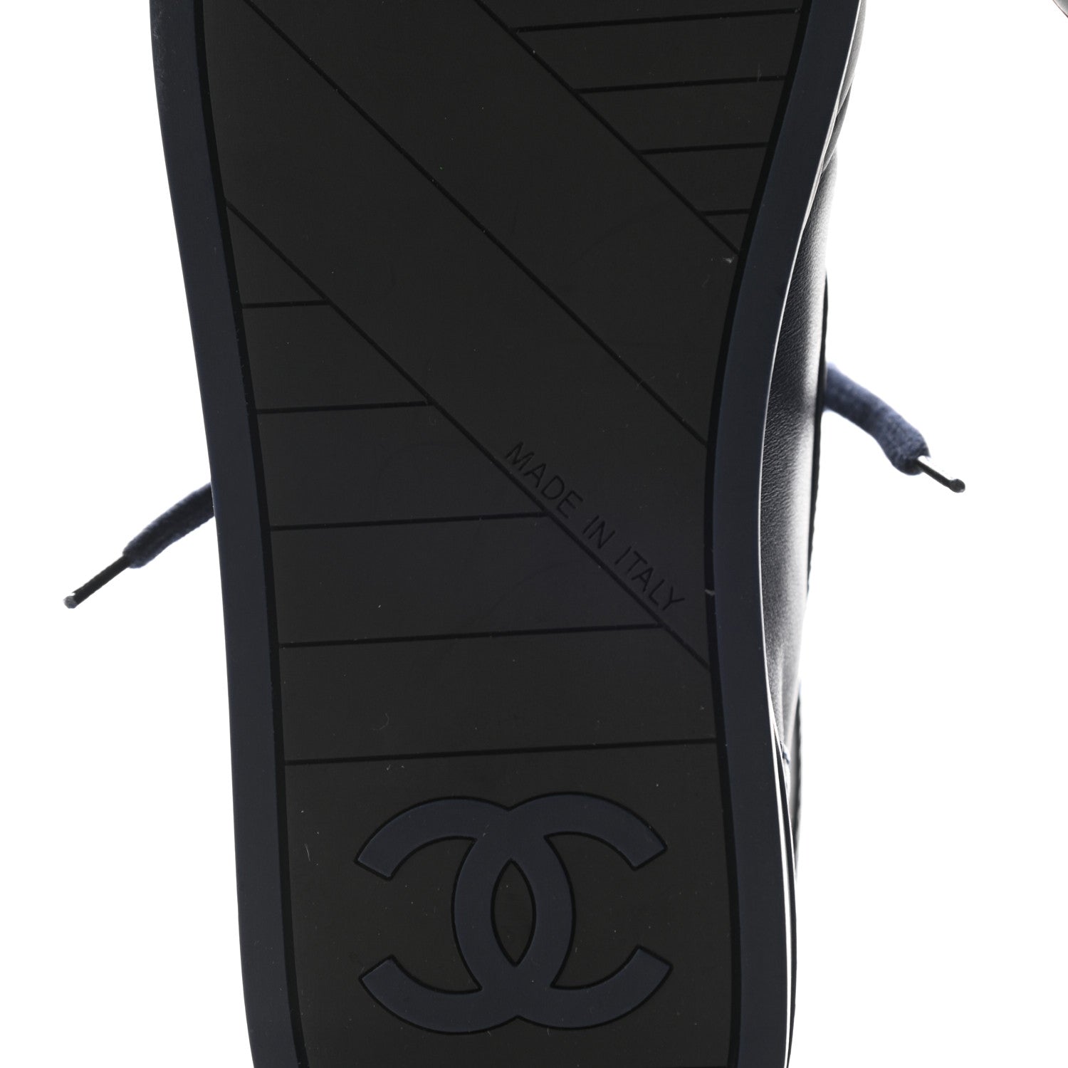 Chanel Lambskin Logo High Top Sneakers 42 Navy Black 6 of 8