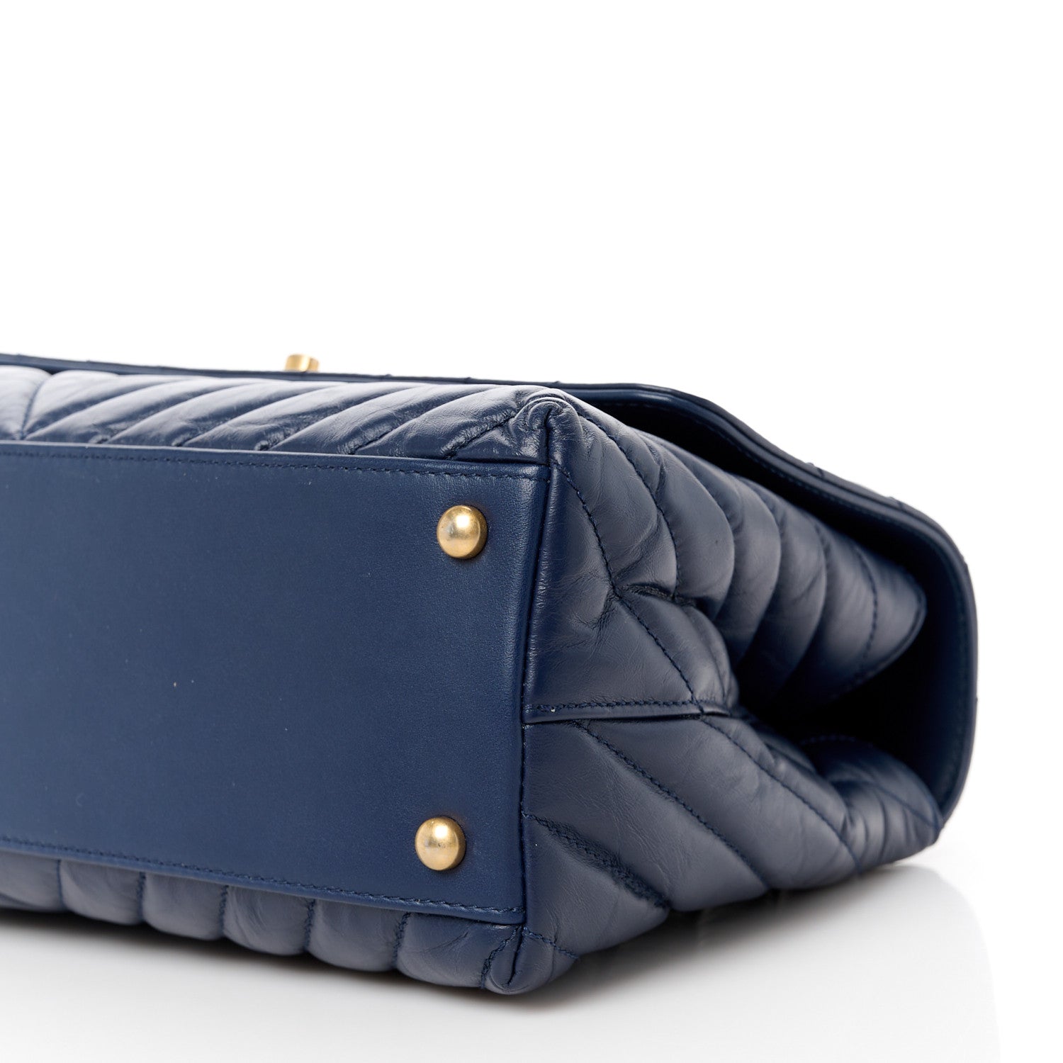Chanel Aged Calfskin Snakeskin Chevron Quilted Small Coco Handle Flap Navy 11 of 11