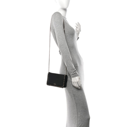Valentino Garavani Pebbled Calfskin Rockstud Flap Wallet On Chain Black 2 of 12