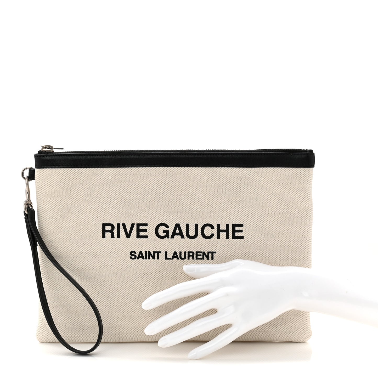Linen Canvas Rive Gauche Zipped Pouch Optic White