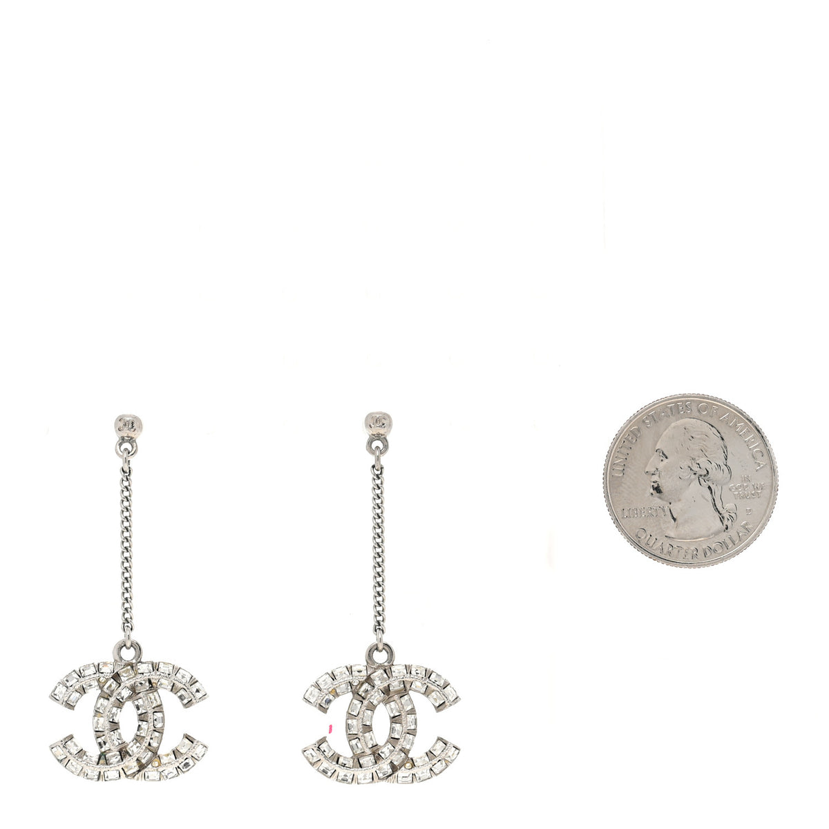 Baguette Crystal CC Drop Earrings Silver