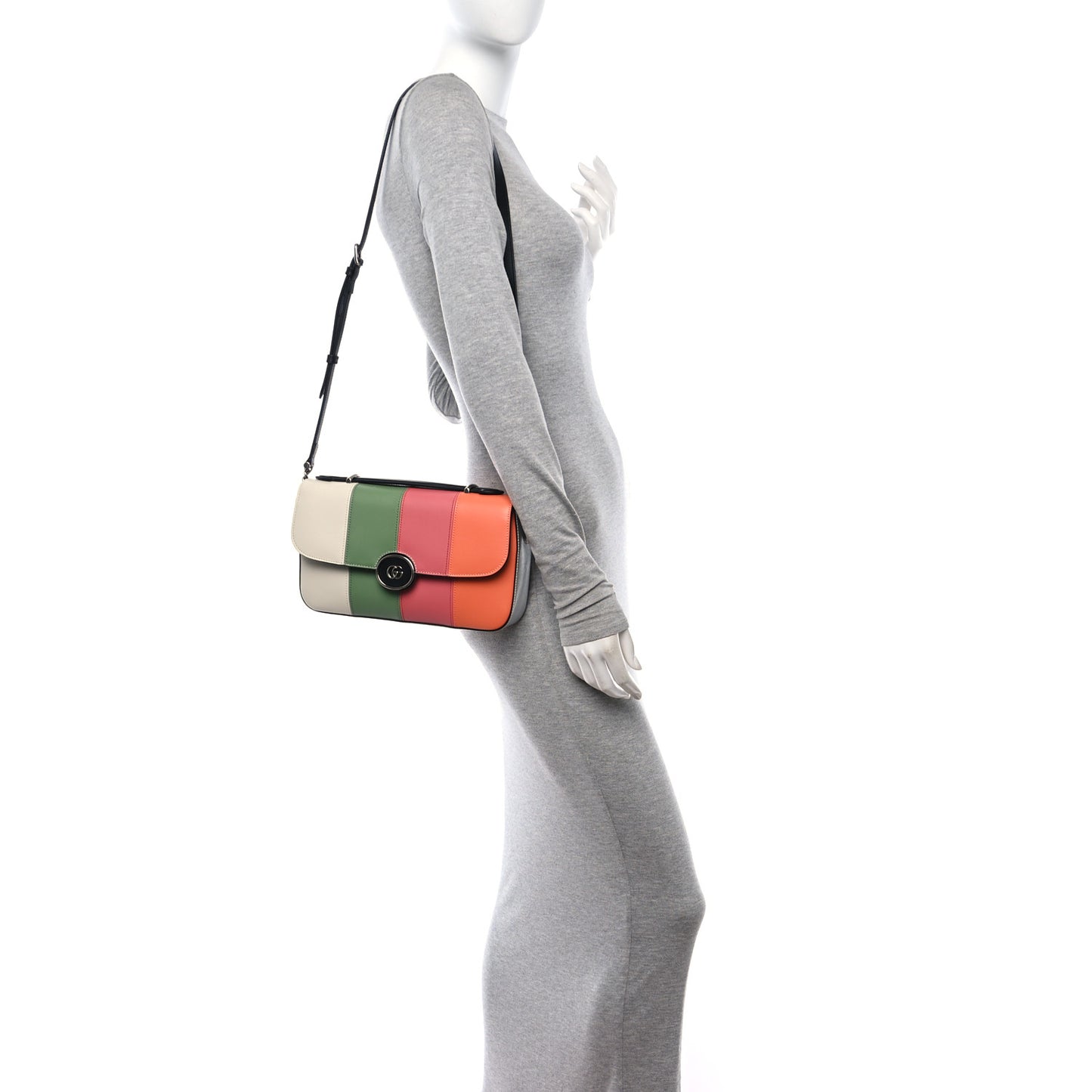 Senna Calfskin Petite GG Top Handle Shoulder Bag Mystic White Silver Multicolor