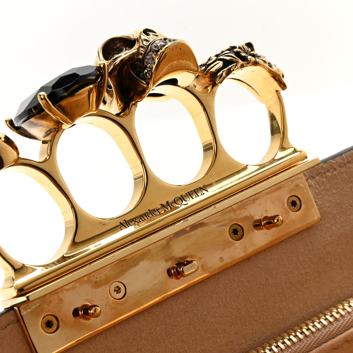 Calfskin Crocodile Embossed Knuckle Flat Clutch Black Gold