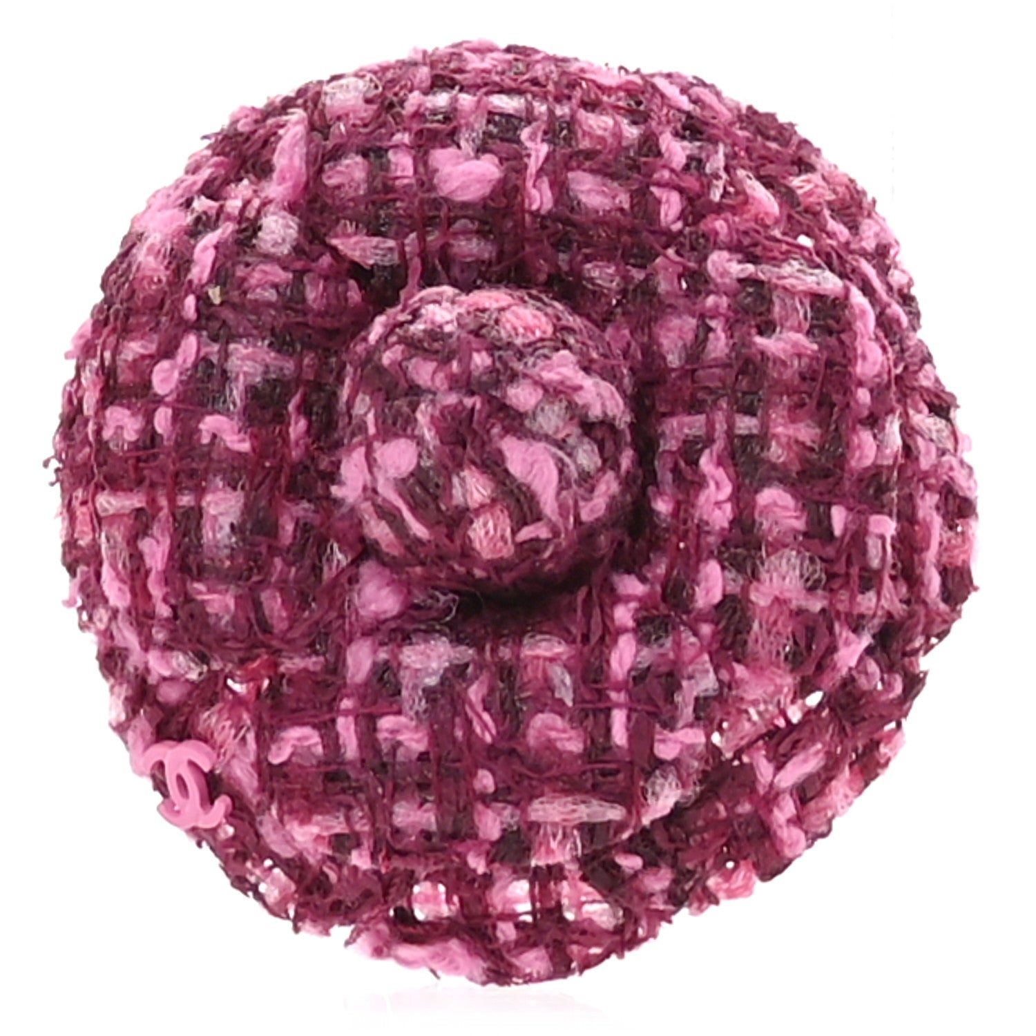 Chanel Tweed Camellia Pin Brooch Pink 1 of 3
