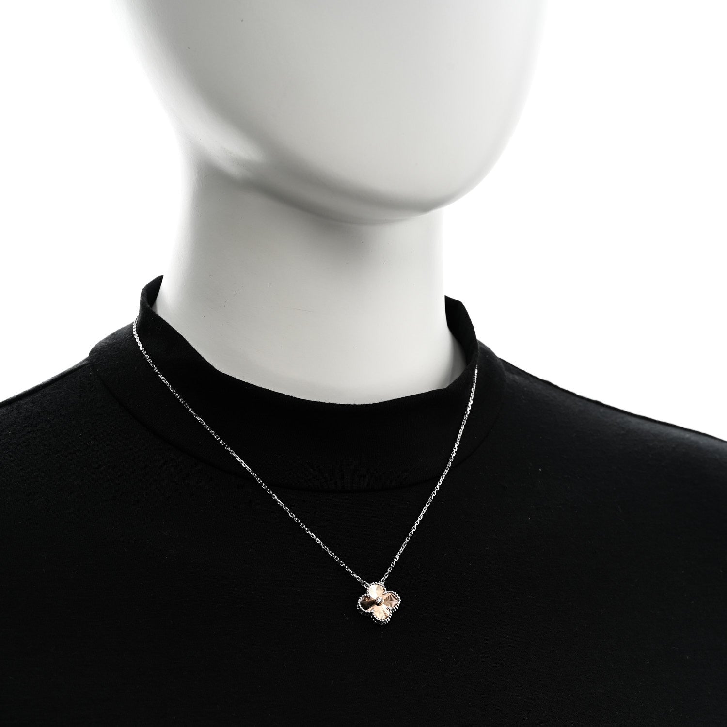 Van Cleef & Arpels 18K White Rose Gold Diamond Guilloche Vintage Alhambra Pendant Necklace 2 of 6