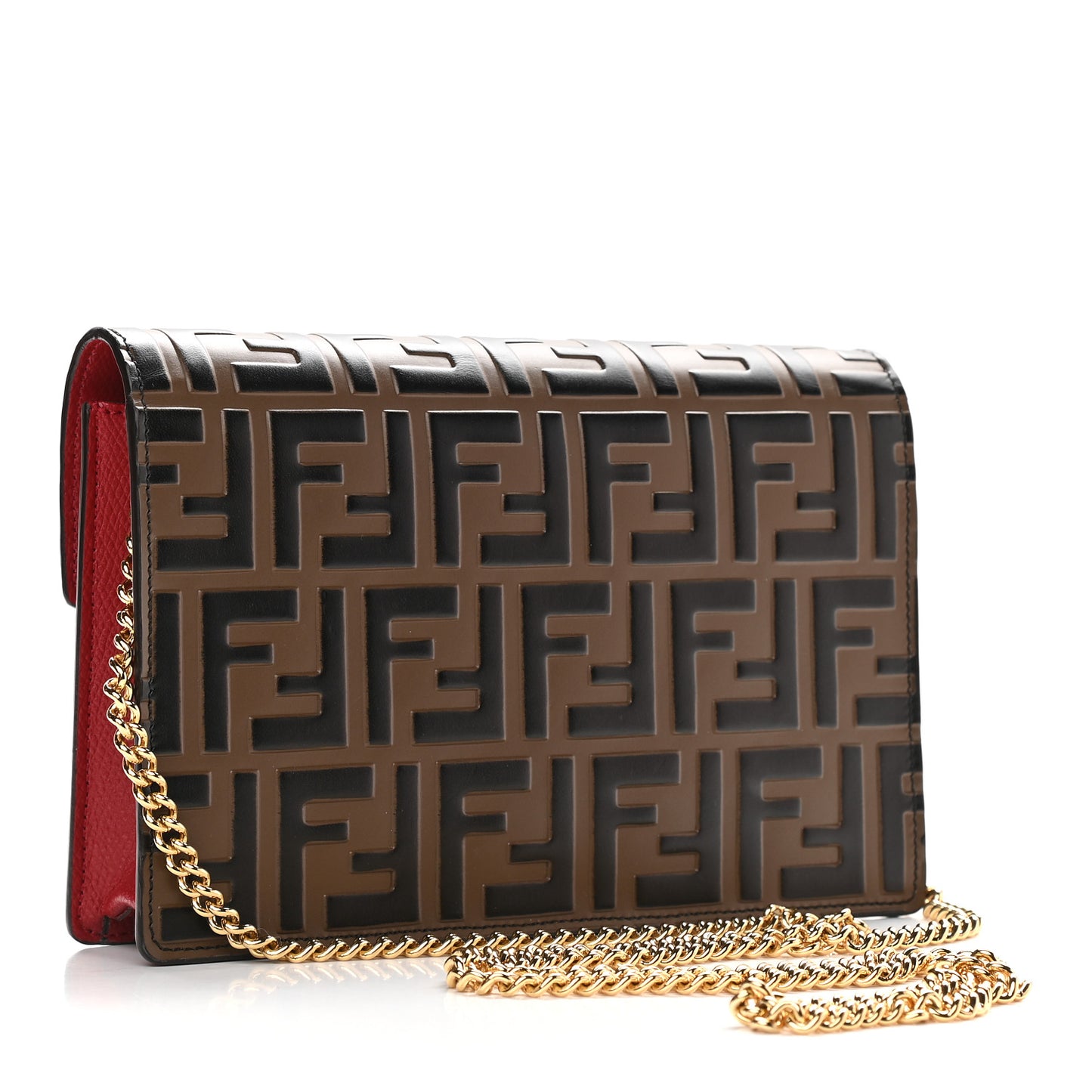 Vitello Cruise F is Fendi FF 1974 Embossed Medium Envelope Wallet On Chain Fragola Maya Black