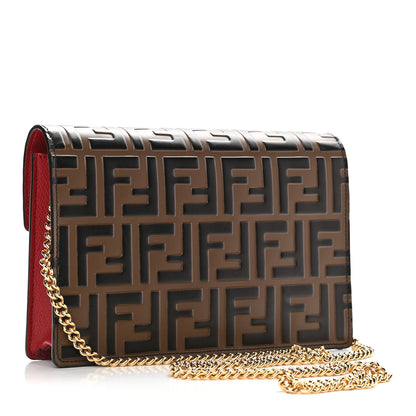 Fendi Vitello Cruise F is Fendi FF 1974 Embossed Medium Envelope Wallet On Chain Fragola Maya Black 3 of 9