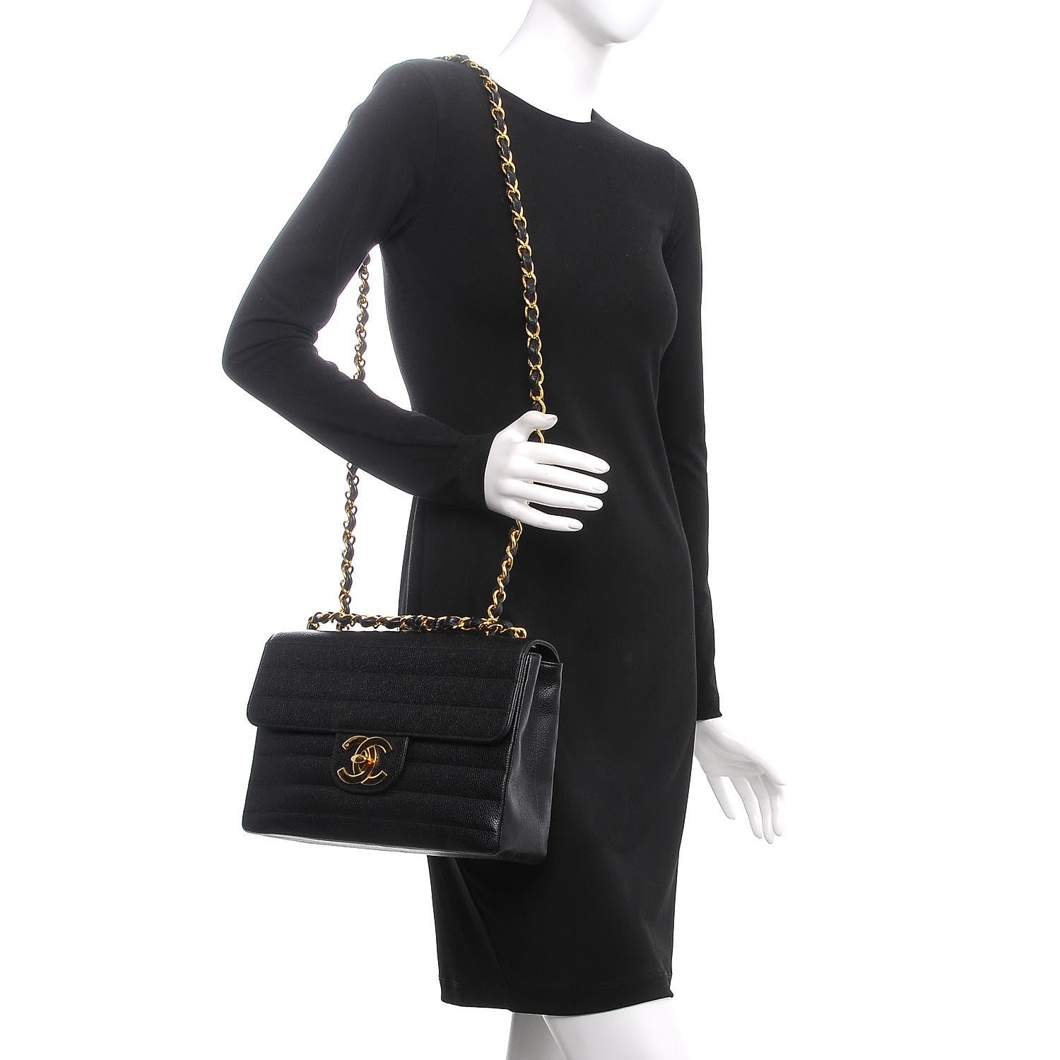 Chanel Caviar Horizontal Quilted Jumbo Single Flap Black 2 of 9