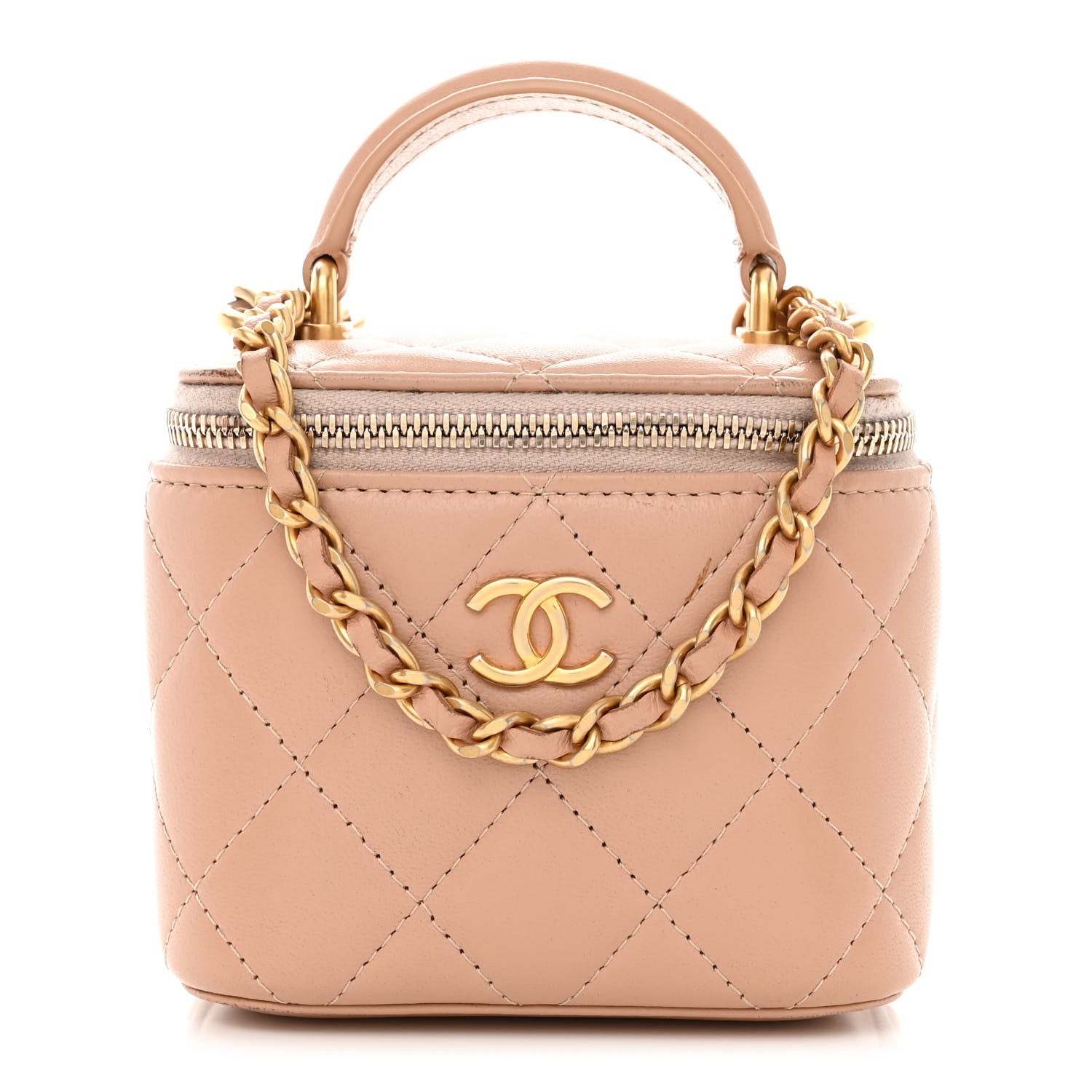 Chanel Lambskin Quilted Top Handle Mini Vanity Case With Chain Beige 1 of 12
